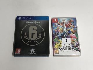 NINTENDO SWITCH GAME SUPER SMASH BROTHERS AND A SONY PS4 GAME, TOM CLANCY'S RAINBOW SIX SIEGE (18+ ID REQUIRED)