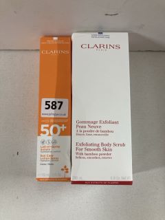 CLARINS EXFOLIATING BODY SCRUB AND AFTER SUN CREAM