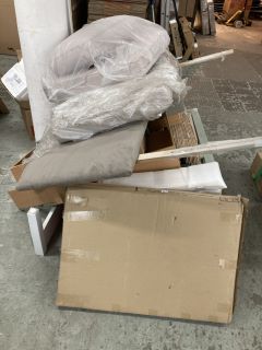 A PALLET OF INCOMPLETE FLATPACK FURNITURE TO INCLUDE A HEADBOARD