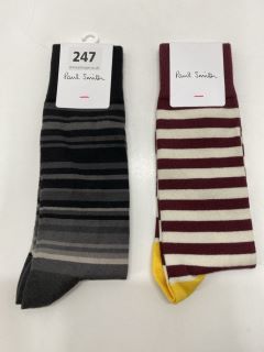 PAUL SMITH MEN SOCK PANEER STRIPE, SIZE-0, 81% SOFT COTTON 17% NYLON 2% SPANDEX - PAUL SMITH MEN ODD SOCK ECRU STRP, SIZE-0, 55 VISCOSE 23 COTTON 22 MODAL RRP £41