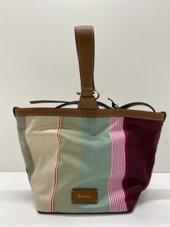 PAUL SMITH WOMEN BAG SM TOTE STRIPE, 100% COTTON WITH CALF LEATHER TRIM,RRP:£302