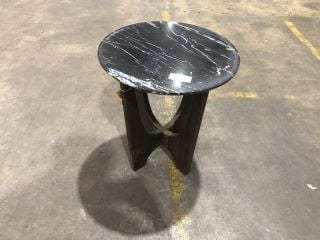 BLACK COLOURED MARBLE STYLE TOP COFFEE TABLE, H- 50CM W- 45CM D- 45CM