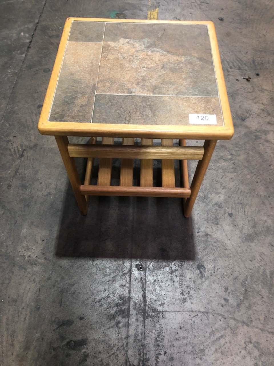 TILE TOP SMALL HALL TABLE, H- 51CM W- 45CM D- 45CM