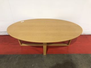 OAK WOOD OVAL COFFE TABLE, H- 45CM W- 135CM D- 77CM