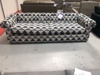 CHESTERFIELD LARGE 2 SEATER SOFA IN BLUE AND WHITE PATTERN MATERIAL, RRP £1,499.00