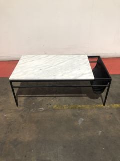 ATALAYA LUXURY COFFEE TABLE WITH POCKET IN WHITE MARBLE STYLE, W115 X D58 X H45CM, RRP £350