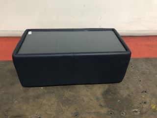 GLASS TOPPED GREY/DARK BLUE LEATHER COFFE TABLE, W99 X D50 X H40CM