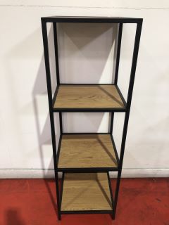 SEAFORD NARROW BLACK METAL BOOKCASE WITH 3 OAK SHELVES, W350 X H1195 X D370MM