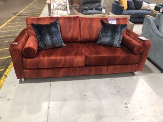 MICHELDEVER 3 SEATER SOFA IN FLAME/LAVA PATTERN VELVET, RRP £1,399.00