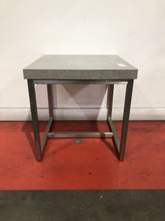 CONCRETE EFFECT LAMP TABLE WITH A STAINLESS STEEL BASE, H- 45CM W- 45CM D- 45CM