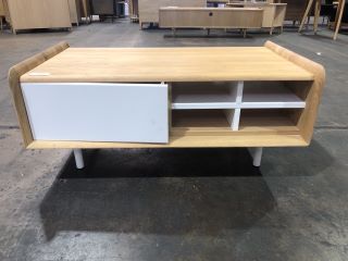 WHITE GLOSS AND OAK WOOD 1 DRAWER AND CONSOLE TV UNIT, H- 42CM W- 100CM D- 60CM