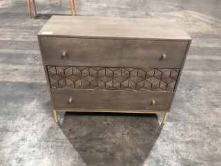 GOLD AND MANGO WOOD 3 DRAWER CHEST, H- 81CM W- 98CM D- 43CM