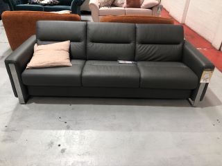 FIONA STEEL 3 SEATER SOFA IN BATRICK LEATHER GREY COLOURED, RRP £2,449.00