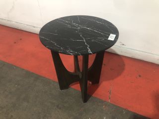 CHARCOLE MARBLE CROSS LEGGED SIDE TABLE, H- 50CM W- 45CM D- 45CM