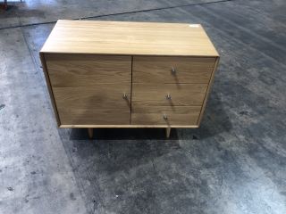 OAK 3 DRAWER AND 1 DOOR SIDEBOAR,D H- 75.5CM W- 100CM D- 47CM