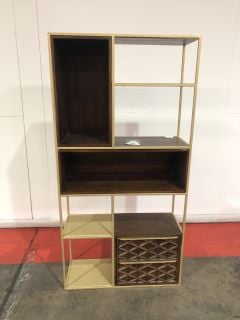 WONSTON DARK OAK AND GOLD PAINTED METAL 2 DRAWER BOOKCASE, H- 180CM W- 90CM D- 34CM, RRP £1827