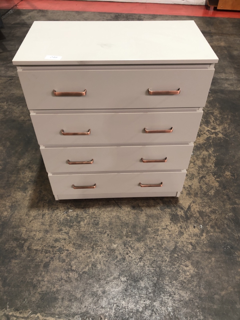 GREY FOUR DRAWER CHEST OF DRAWERS W/ ROSE GOLD HANDLES, H-96CM W- 81CM D- 44CM