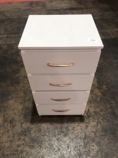 WHITE FOUR DRAWER SET OF DRAWERS W/ ROSE GOLD HANDLES, H- 96CM W- 51CM D- 44CM