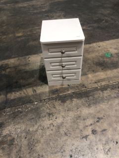 WHITE 3 DRAWER CHEST OF DRAWERS W/ STAINLESS STEEL HANDLES, H- 63.5CM W- 41CM D- 45.5CM