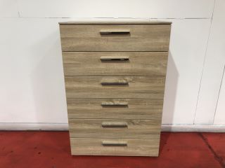 OAK 6 DRAWER SET W/ STAINLESS STEEL HANDLES, H-119CM W- 80CM D- 42CM