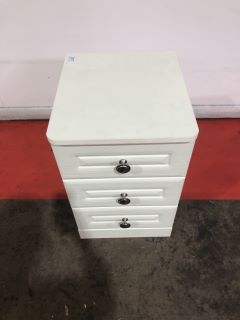 NAPLES WHITE WOOD 3 DRAWER CHEST W/ STAINLESS STEEL HANDLES, H-63.5CM W- 41CM D- 45.5CM,  RRP £529