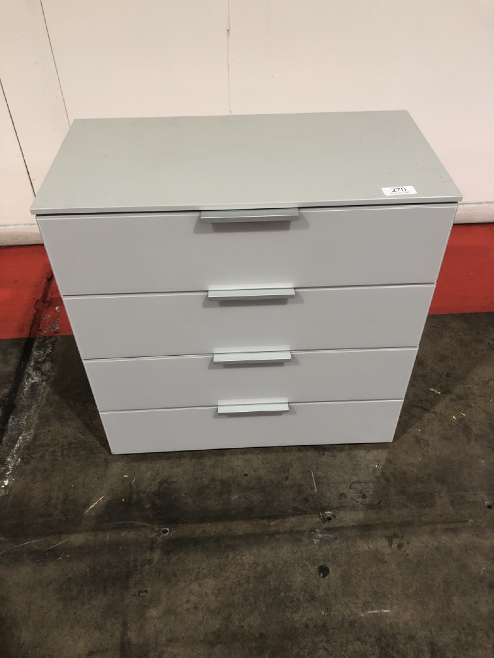 ALDONO DELUXE GREY 4 DRAWER HIGH GLASS FRONT CHEST, H- 80CM W- 80CM D- 42CM, RRP £641