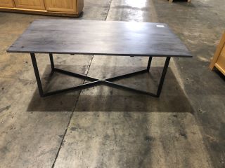 GREY OAK COFFEE TABLE W/ STEEL CROSSED LEGS, H- 45CM W- 115CM D- 60.5CM