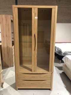 WOODEN FRAME GLASS 2 DOOR 2 DRAWER TALL CABINET WITH INTERNAL LIGHTS, H-189CM W- 90CM D- 40CM