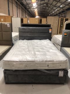 KING SIZE DIVAN SET IN GREY HERITAGE FABRIC W/ FLOOR STANDING HEADBOARD, DRAWER AND ENCHANTED HOUSE TAWTON LUX FIRM MATTRESS H- 122CM (WITH HEADBOARD) W-150CM D-203CM