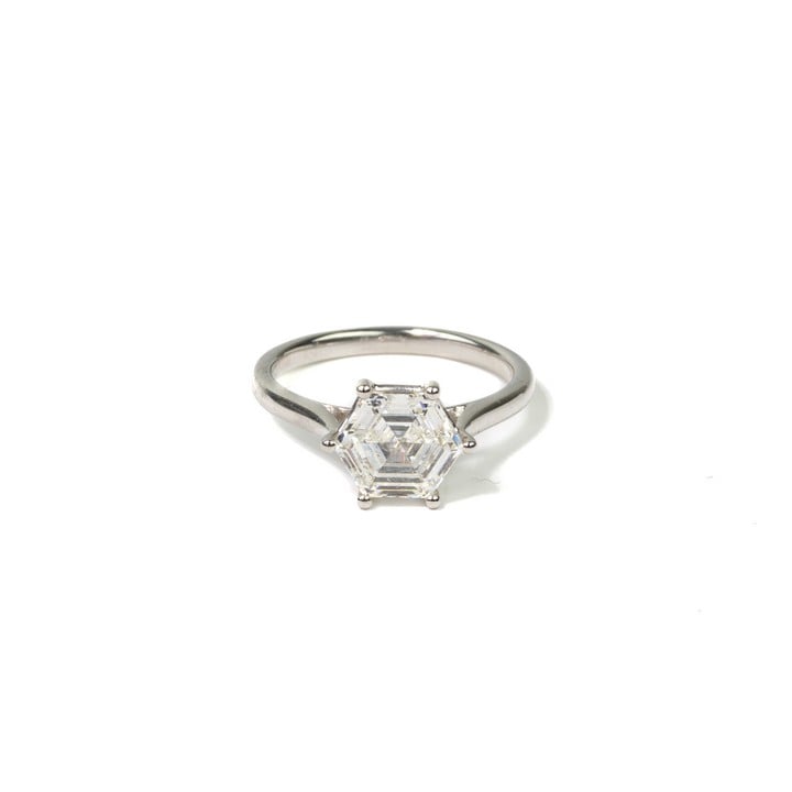 Platinum 950 2.07ct Lab Grown Diamond Hexagonal Step-cut Ring, Size M, 4.4g. Colour G, Clarity VS1. IGI Report LC596320078.  Auction Guide: £750-£850