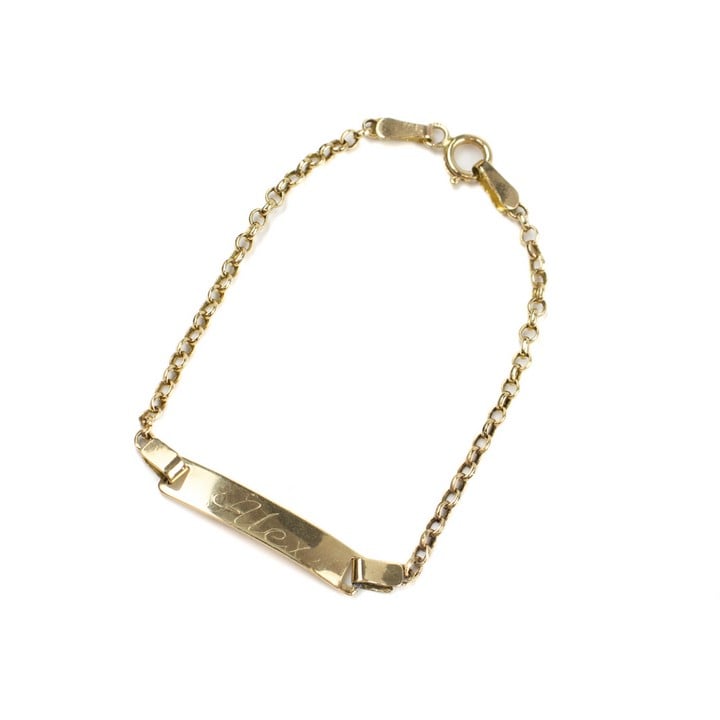 14K Yellow Baby ID Bracelet engraved Alex, 13cm, 1.2g (VAT Only Payable on Buyers Premium)