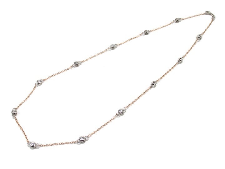 Silver Rose Gold Plated White Stone Necklace, 50cm, 6.5g