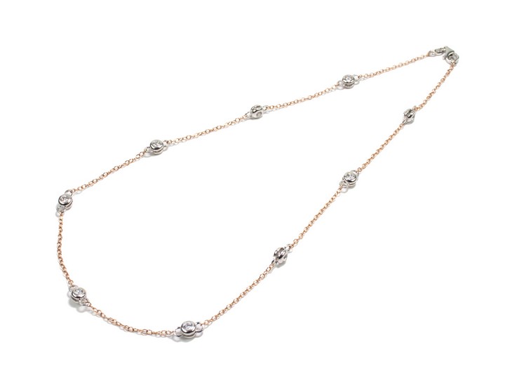 Silver Rose Gold Plated White Stone Necklace, 40cm, 5g