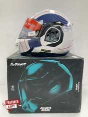 LS2, ADVANT COOPER MODULAR MOTORBIKE HELMET WHITE AND BLUE, L - LOCATION 2A.