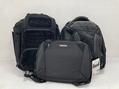 3 X BACKPACKS VARIOUS MAKES AND MODELS INCLUDING THULE - LOCATION 8A.