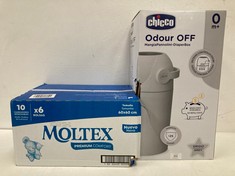 2 X ASSORTED BABY ITEMS INCLUDING OUDOR OFF WASTE BIN FOR CHICCO NAPPIES AND MOLTEX DISPOSABLE CHANGING BOX - LOCATION 13B.