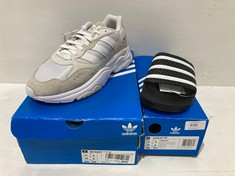 ADIDAS RETROPY F90 W WHITE AND CREAM SHOES SIZE 42 AND ADIDAS ADIDAS ADILETTE BLACK AND WHITE SANDALS SIZE 42 - LOCATION 36B.