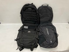 4 X BLACK BACKPACKS VARIOUS MODELS AND BRANDS INCLUDING BACKPACK SALOMON TRAIL BLAZER 30 - LOCATION 32B.