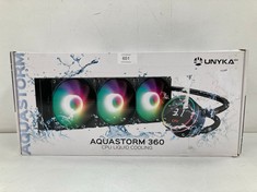 UNYKACH LIQUID COOLING CPU AQUASTORM BLACK 360 SILENT PUMP, DISPLAY TO CONTROL CPU TEMPERATURE AND THREE RGB FANS WITH PWM SENSOR - LOCATION 20B.