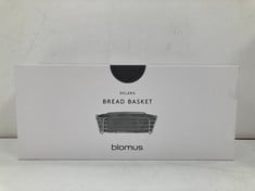 3 X BLOMUS -DELARA- OVAL BREAD BASKET MADE OF CHROME-PLATED STEEL, TAUPE COLOUR, COTTON CLOTH BAG, MODERN AND TRENDY DESIGN, VERSATILE AND HIGH QUALITY FINISH - LOCATION 20B.