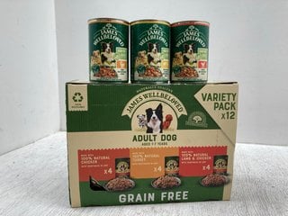 BOX OF JAMES WELLBELOVED GRAIN FREE VARIETY PACK ADULT DOG FOOD - BBE 1/3/26: LOCATION - C9