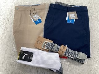 4 X ASSORTED MENS PUMA GOLFING CLOTHING ITEMS TO INCLUDE DEALER SHORTS IN ALABASTER - SIZE 38W: LOCATION - C6