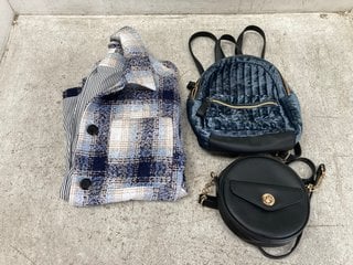 3 X ASSORTED WOMENS CLOTHING & ACCESSORIES TO INCLUDE PRIMARK SMALL CIRCULAR HANDBAG IN BLACK: LOCATION - C1