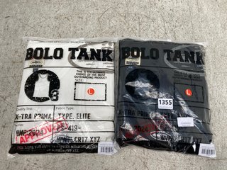 2 X HMP MENS BOLO TANK SPORTS VETS IN WHITE & BLACK - UK SIZE LARGE: LOCATION - C1