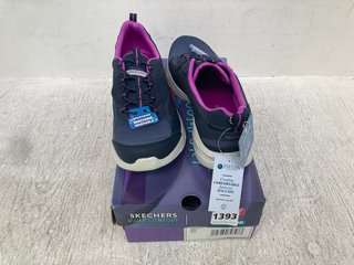 SKETCHERS WOMENS AIR-COOLED RELAXED FIT TRAINERS IN BLUE & PURPLE - UK SIZE 7: LOCATION - D1