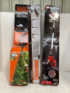 3 X ASSORTED HARDWARE ITEMS TO INCLUDE BLACK + DECKER 60CM CORDED HEDGE TRIMMER: LOCATION - WA9