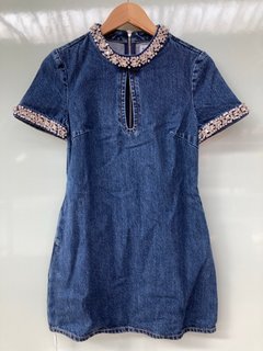 SELF-PORTRAIT EMBELLISHED DENIM MINI DRESS IN BLUE - SIZE UK8 - RRP £290: LOCATION - BOOTH