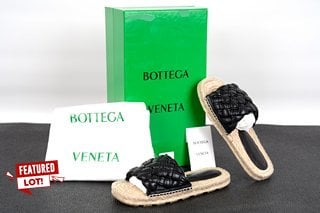 BOTTEGA WOMENS VENETA JACK INTRECCIATO-WEAVE LEATHER MULE ESPADRILLES IN BLACK - SIZE UK3 - RRP £800: LOCATION - BOOTH