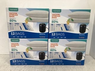 4 X BOXES OF 12 PACK MONVANE VACUUM STORAGE BAGS WITH ELECTRIC PUMP: LOCATION - A2