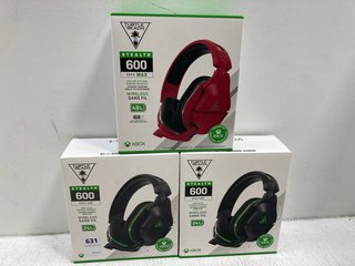 3 X ASSORTED TURTLE BEACH GAMING HEADSETS TO INCLUDE STEALTH 600 GEN2 USB WIRELESS HEADSET FOR XBOX: LOCATION - B4